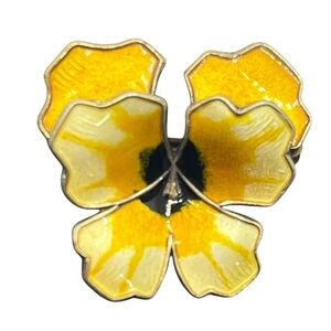 David Andersen gold tone Sterling yellow Enamel Pansy flower brooch Pin Norway